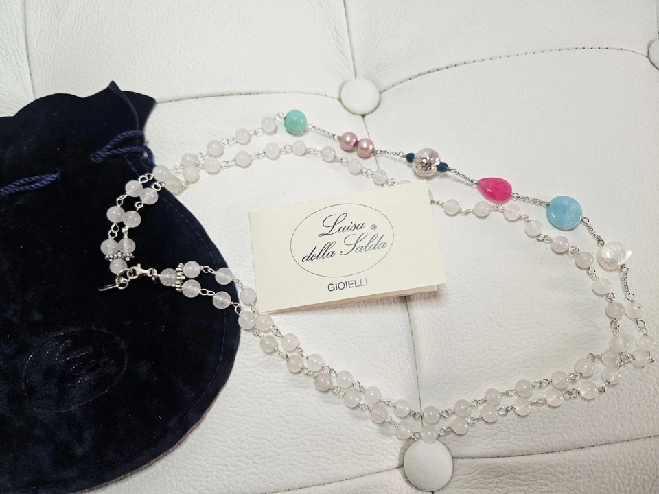 girocollo a due fili Luisa della Salda in argento e pietre naturali - Immagine 3 di 4