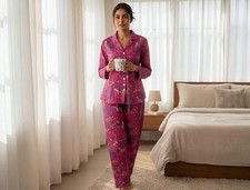 Women  s Eco Cotton Pajama Set Hand Block Floral Indian Nightwear