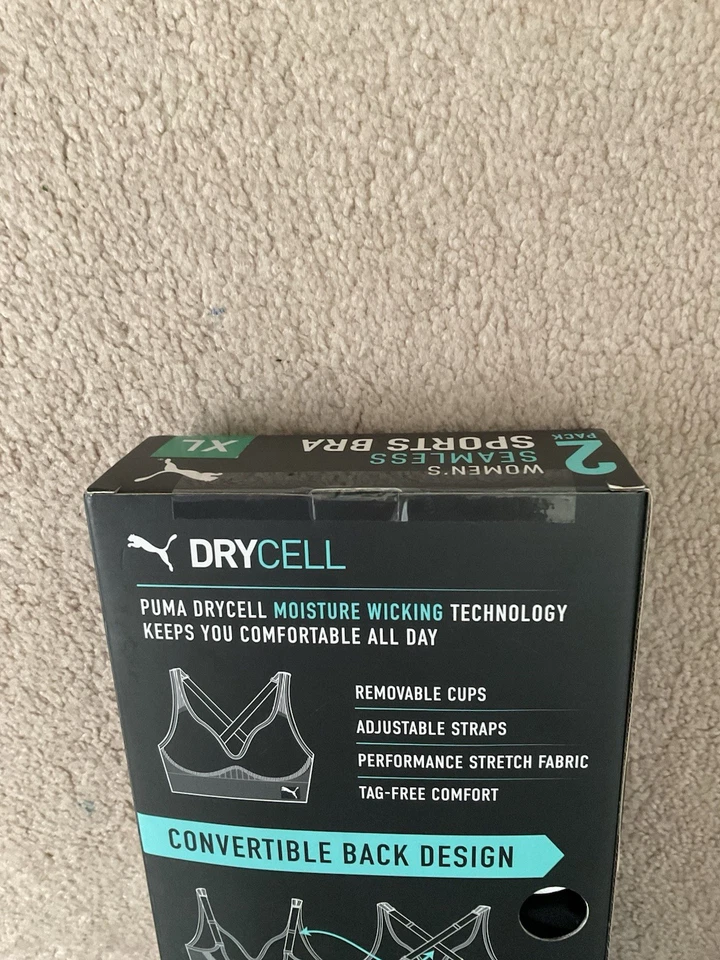 PUMA Seamless Sports Bra 2-Pack Convertible Back, Black/White, Size XL - Image 2 of 3