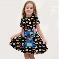 Disney Summer Girls Cute Cartoon Stitch Printed Dress Fashion One-piece Dress