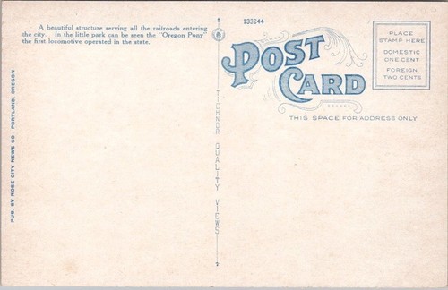 Postal de PORTLAND, Oregon "THE UNION STATION" depósito ferroviario / aviones / década de 1920 - Imagen 2 de 2