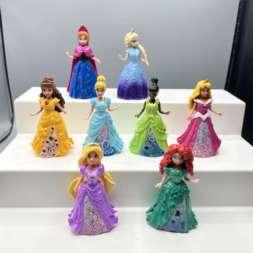 Lot of 8 Polly Pocket Disney Princess Magic Clip Dolls  Ariel Anna Elsa Brave