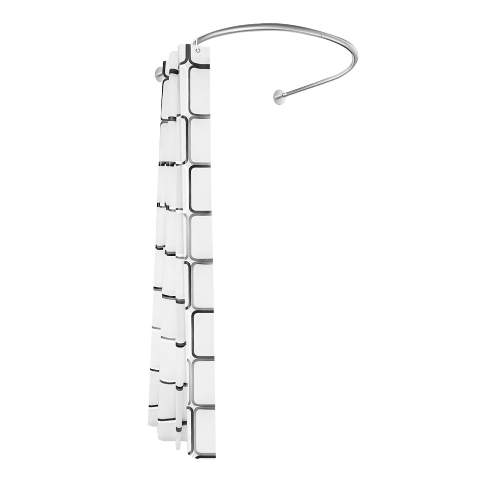 Stainless Steel U Shaped Shower Curtain Rod Adjustable w/ 9.8ft*6.6ft Curtain - Image 3 of 4