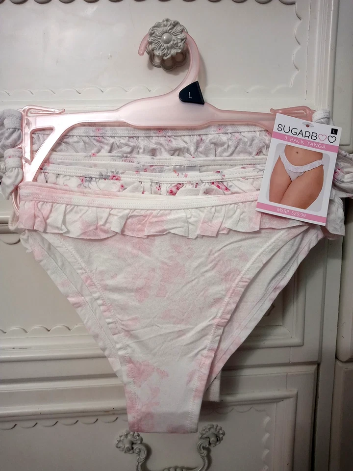 SugarBoo Womens 3 PK Floral Tanga Cheeky Panty Ruffle Top Trim Sz S~M~L~XL ~ NWT - Image 4 of 4