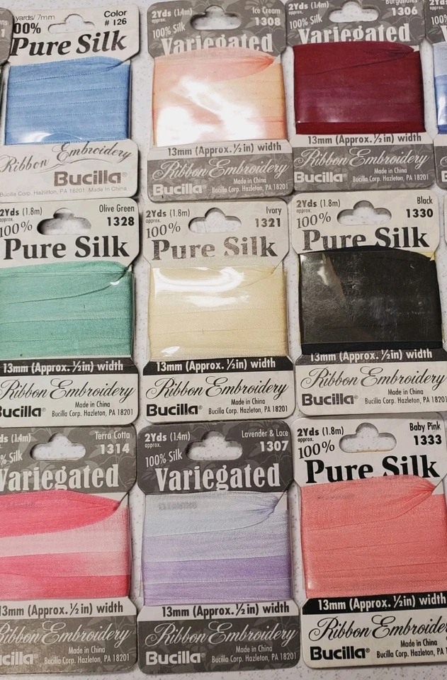 17 Bucilla Pure Silk Embroidery Ribbon 17 Different Colors Solid & Variegated - Image 3 of 4