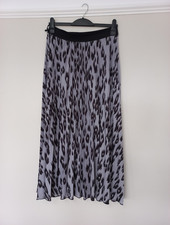 Roman Grey/Black Leopard Print Pleated Elastic Waist Maxi Skirt, Size 14