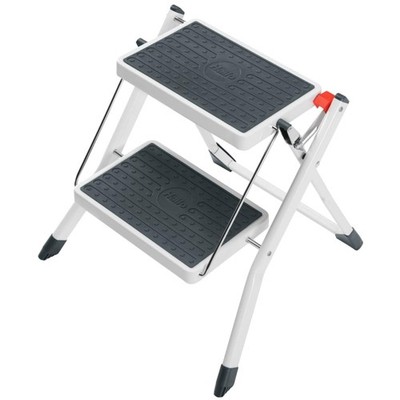 Compact White Step Stool - Easy Carry Handle, Safety Button