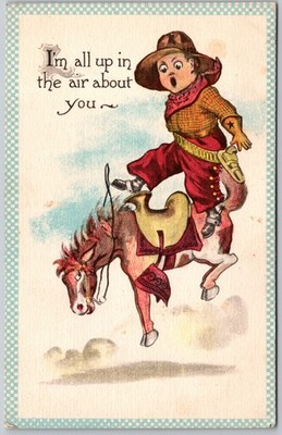 Bronco Bucks Little Cowboy into the Air - I'm All Up In the Air - Postcard