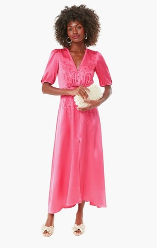 Saloni Lea B Stamped Satin Coral Dress Size 4 BNWT - 第 1/14 張圖片