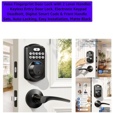 Matte Black Electronic Deadbolt with Fingerprint and Touch Control Functionality