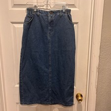Lee Vintage Womens Medium Wash Denim Maxi Skirt Elastic Waist Large Cottagecore