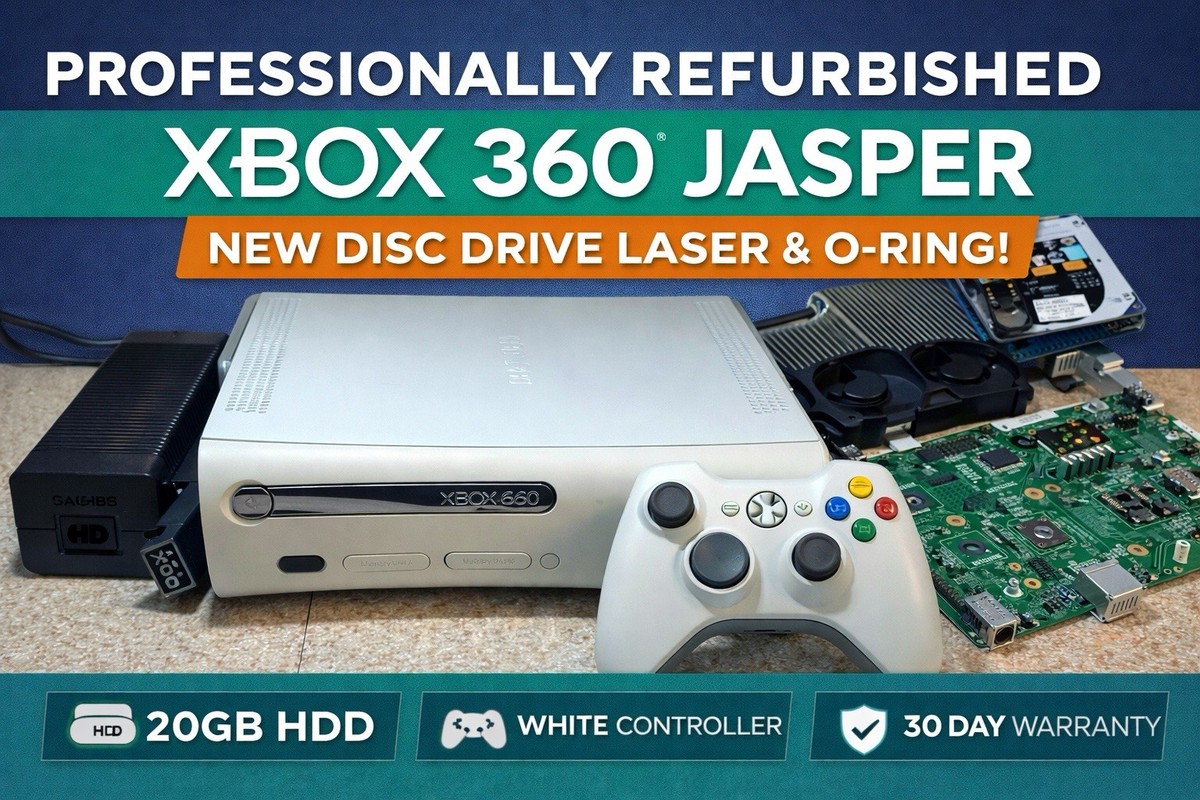 Xbox 360 Jasper Console w/ White Controller – Cleaned–Warranty