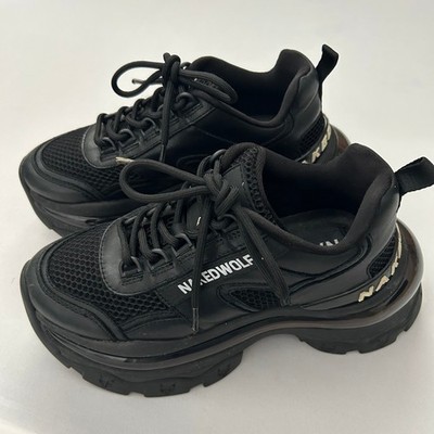 Naked Wolfe Shoes Womens 6 Black Leather Fierce Sneakers Mesh