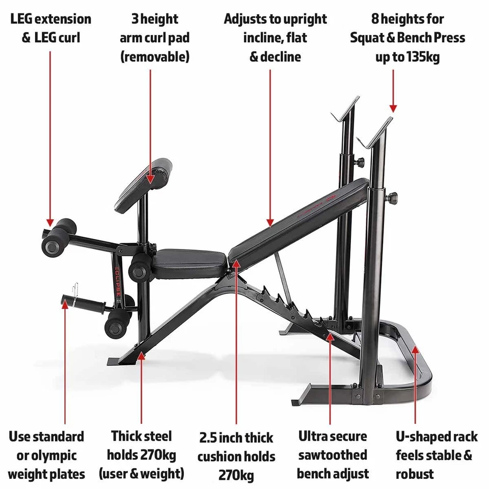 ADJUSTABLE WEIGHT BENCH SQUAT RACK LEG EXTENTION ARM CURLS MARCY BE3000 - Image 2 of 4
