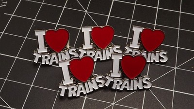 ''I LOVE (HEART) TRAINS'' 5-PACK Enameled Lapel Pin LIFETIME GUARANTEE-BULK