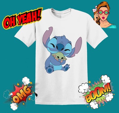  Disney Funny Stitch Hugging Baby Yoda T-Shirt Unisex