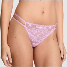 Victoria's Secret PINK Floral Lace Thong Set 2PK Lilac Blue Small NEW bling 