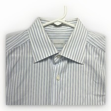 Ermenegildo Zegna Mens Dress Shirt Blue Striped 16 EUR 41 French Cuff Button