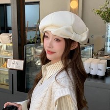 Women s Retro Beret Hat Bow Detail Soft Fit Large Head Elegant French Style Cap