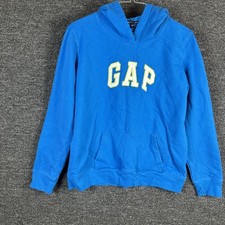 Gap Solid Blue Logo Fleece Hoodie Winter Sweater Sweatshirt Youth Kids Size M