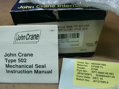 John Crane TM SD D55 EURODIN 502/BP GJ1S1 Type 502 Mechanical Seal Kit Full Conv