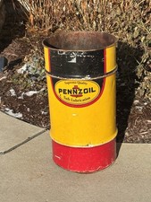 Pennzoil  Oil Drum 16 Gallon Can Empty Man Cave Shop Trash Can As-is