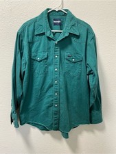 Vintage 80s Wrangler Pearl Snap Western Shirt Teal Green Twill Men  s XXL 25x29
