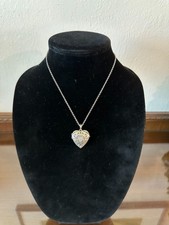Scroll Detail Heart Locket Pendant Necklace Silver Tone Photo Picture Chain Set