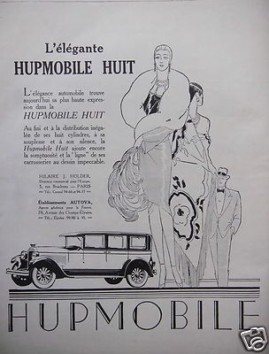 WERBUNG 1927 DAS ELEGANTE HUPMOBILE ACHT Ets AUTOVA - ADVERTISING