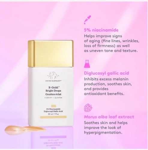 Drunk Elephant B-Goldi Bright Drops 30 ml Niacinamide Serum Fades Spots Pigmenta - Picture 2 of 14