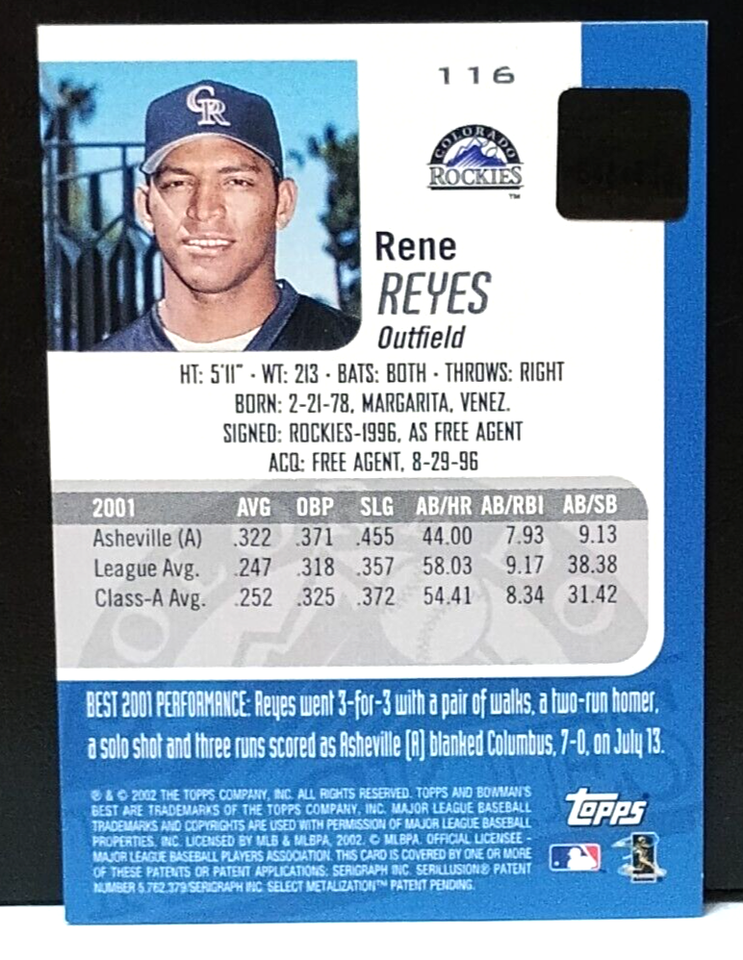 Rene Reyes 2002 Bowman's Best #116 (RC) Autographed | eBay