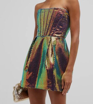 Bronx and Banco Maraya Sequin Corset Mini Dress, Petrol, Women's, M, Cocktail & Party Wedding Guest Dresses Sequined Dresses