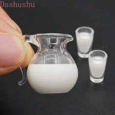 3PC 1:12 Scale Dollhouse Miniature Glass Milk Pitcher Cups Set Kitchen Drinks