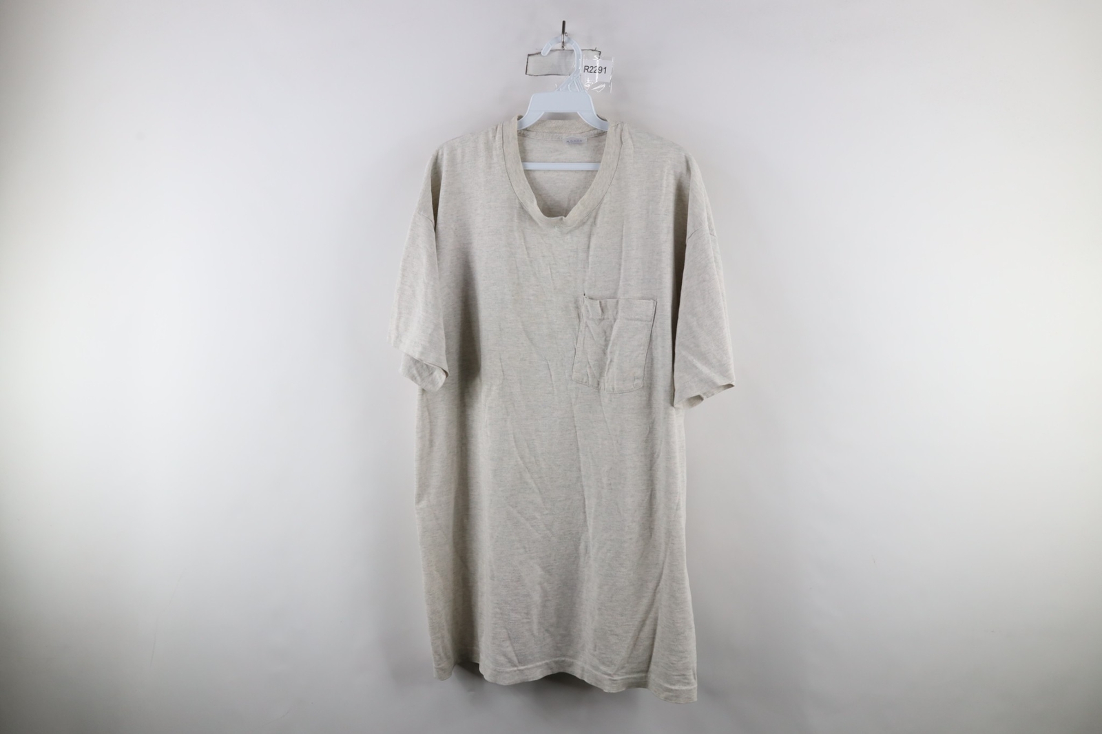 ALTRA T shirt vintage anni 90 streetwear uomo 3XL traforata bianca manica corta tasca grigia USA