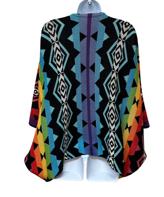 Vtg Colorful Boho Festival Tribal Knit Cardigan Oversized Sweater Kimono  Sleeve