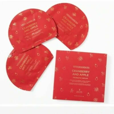 VITAMASQUES Cranberry and Apple Probiotic Repair BOX 3 Sheet Face Masks Peptides
