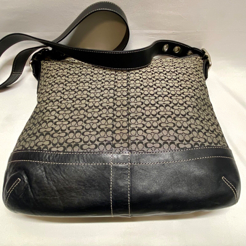 Coach F10416 Signature Jacquard Lederbesatz wandelbar schwarz grau Vintage gebraucht, in einwandfreiem Zustand - Bild 6 von 24