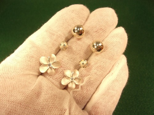3 N/M PAIRS OF STERLING SILVER EARRINGS:  Lg BALL STUDS; DISCO STUDS; FLOWERS