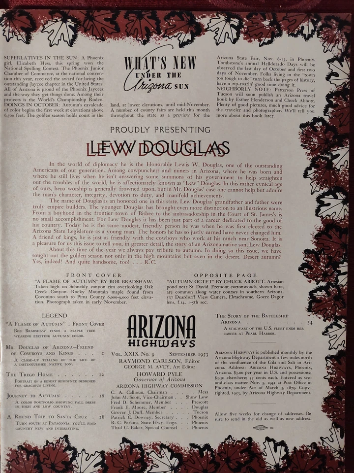 Rare ARIZONA HIGHWAYS Magazine September 1953 Autumn Battleship Santa Cruz Foto 2 de 2