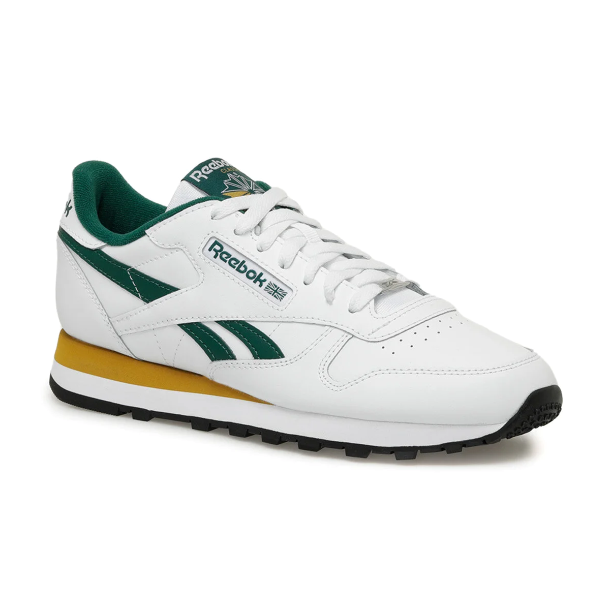 Reebok Men's Classic Leather White/Dark Green/Gold Sneakers