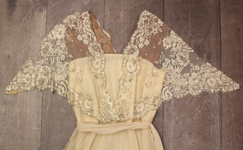 Vtg Women's 60s Cream Beaded & Sequined Formal Gown Sz XS/S 1960s Maxi Dress - Picture 9 of 20