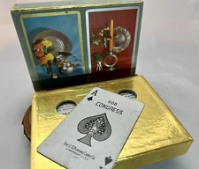 Vintage Congress 606 Dual Deck Pinochle Playing Cards Silver Tray Kettle