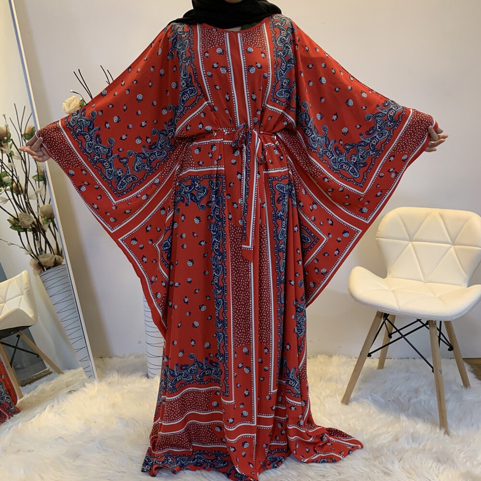 Floral Fashion Women Kaftan Batwing Sleeve Oversize Long Maxi Dress ...