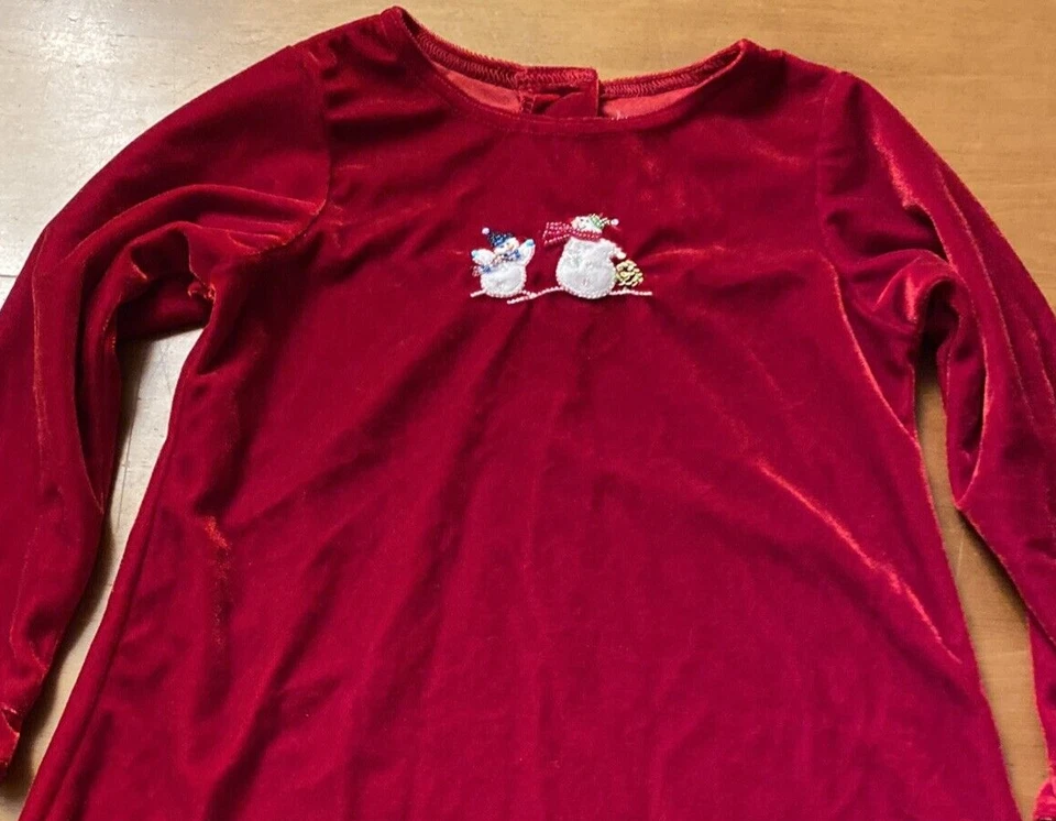 Vestido Sophie Rose Boutique Niñas Talla 5 Rojo Pana Volantes Cuentas Muñeco de Nieve Foto 3 de 4