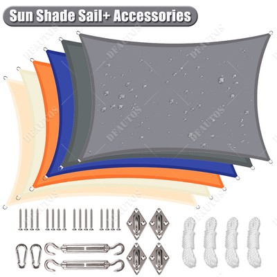 Waterproof Rectangle Sun Shade Sail Cover Outdoor Patio Awning with Hardware Kit