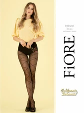 FIORE FRESNO GEOMETRIC LINEAR PATTERN  PANTYHOSE TIGHTS 20 DENIER BLACK 3 SIZES