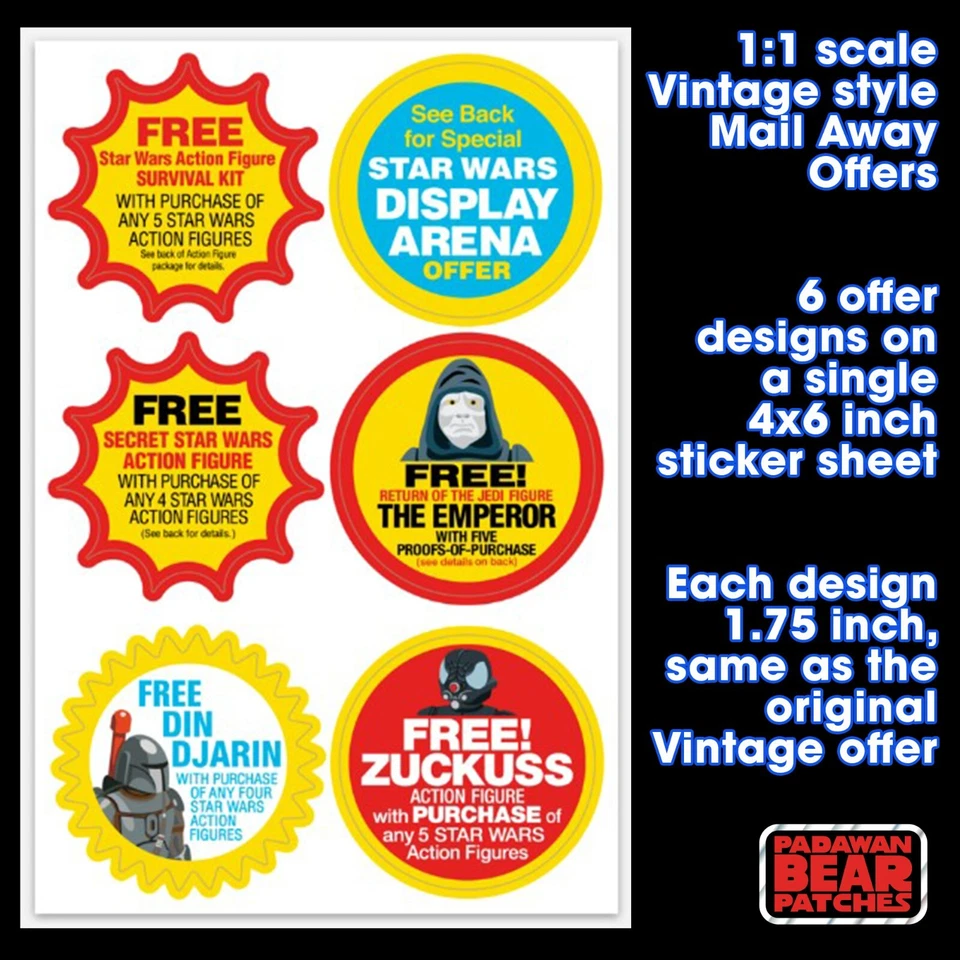 Set of 12 Kenner STAR WARS Vintage style mail Away Offer sticker sheet 1:1 scale - Image 3 of 4