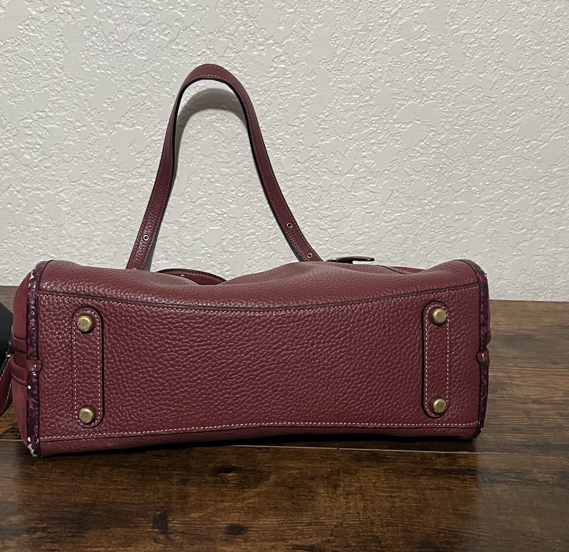 Coach Lori Snakeskin Pebbled Leather Suede Shoulder Bag Wine Brass C5266 image 5