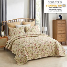 3-Piece Quilt Set Bedspread Spring Floral Coverlet Reversible Bedding Cover Set