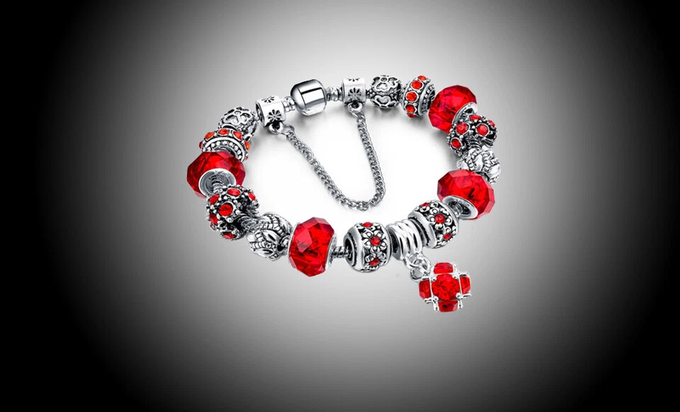 Brazalete Chapado en Oro Blanco 18K Cristal Circonita Roja Dije Hecho con Elemento Swarovski Foto 2 de 3